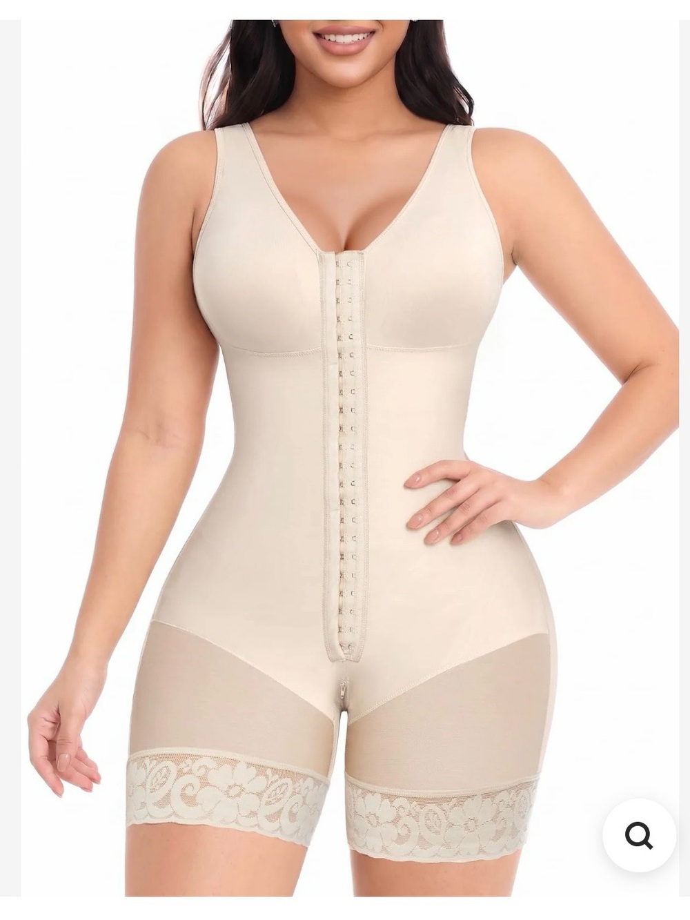 High-Compression Cream Shaping Bodysuit with Front Hook Closure